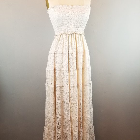 Wishlist Women's Size Small Cream Lace Strapless Boho Maxi Dress * Brand NEW - Picture 8 of 10